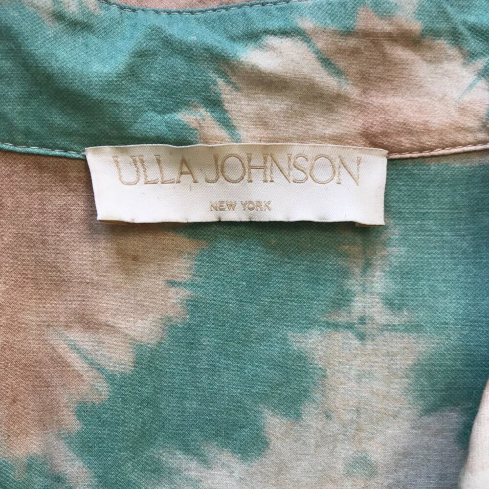 Ulla Johnson Alejandra Shirt Shift Dress Womens 6 Teal Green Tan Long Sleeve - Picture 6 of 12